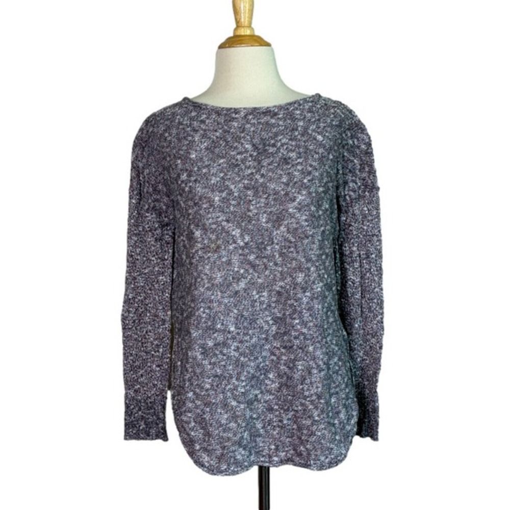 LILLA P Medium Heathered Marled Cotton Blend Boat Neck Tunic Sweater Cozy Comfy